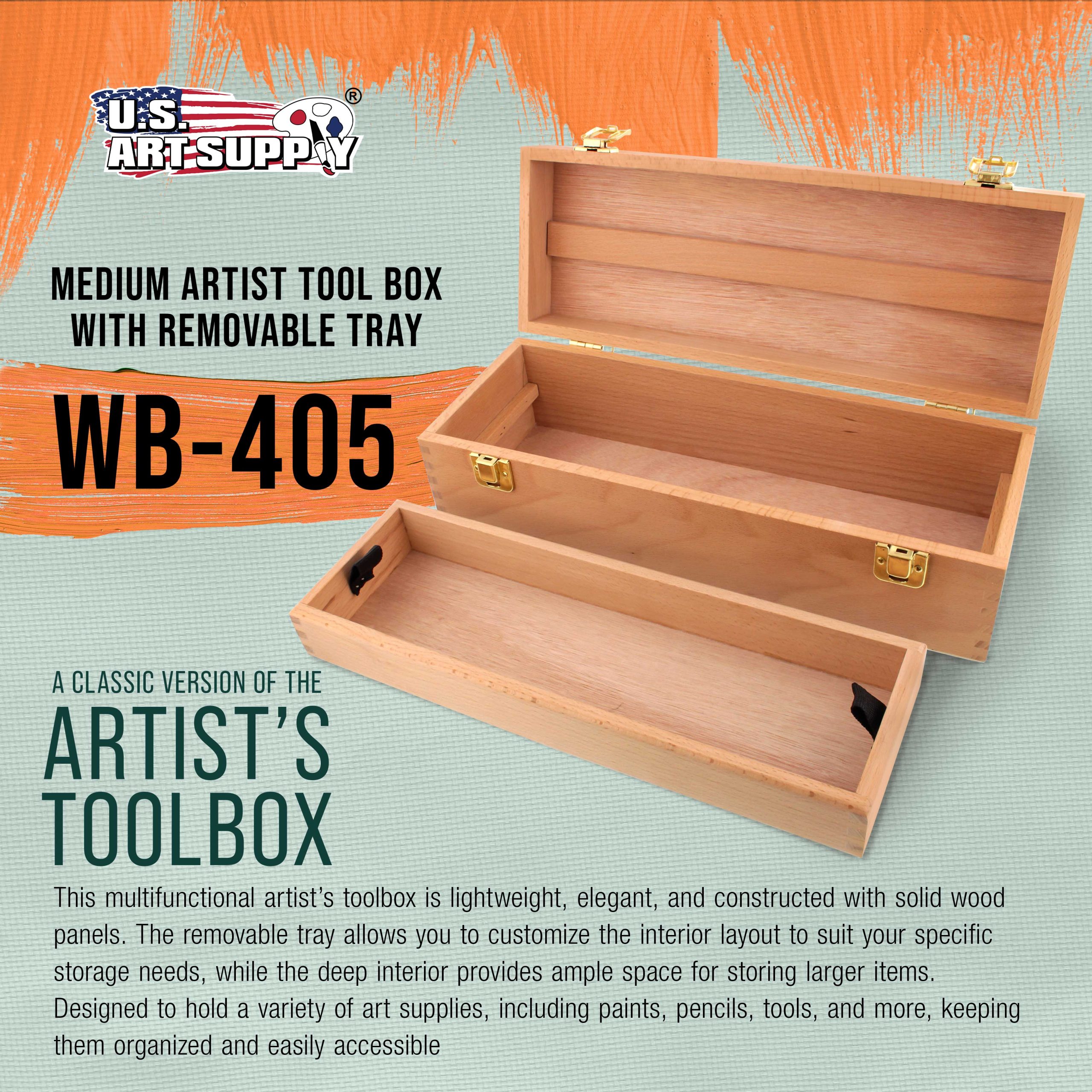 Multi-Function Artist Tool Supply Box with Locking Clasps & Removable Tray - Wooden Art Box for Artist Supplies. Brushes. Pencils. Erasers. Tool Storage Organizer Case - Image 2