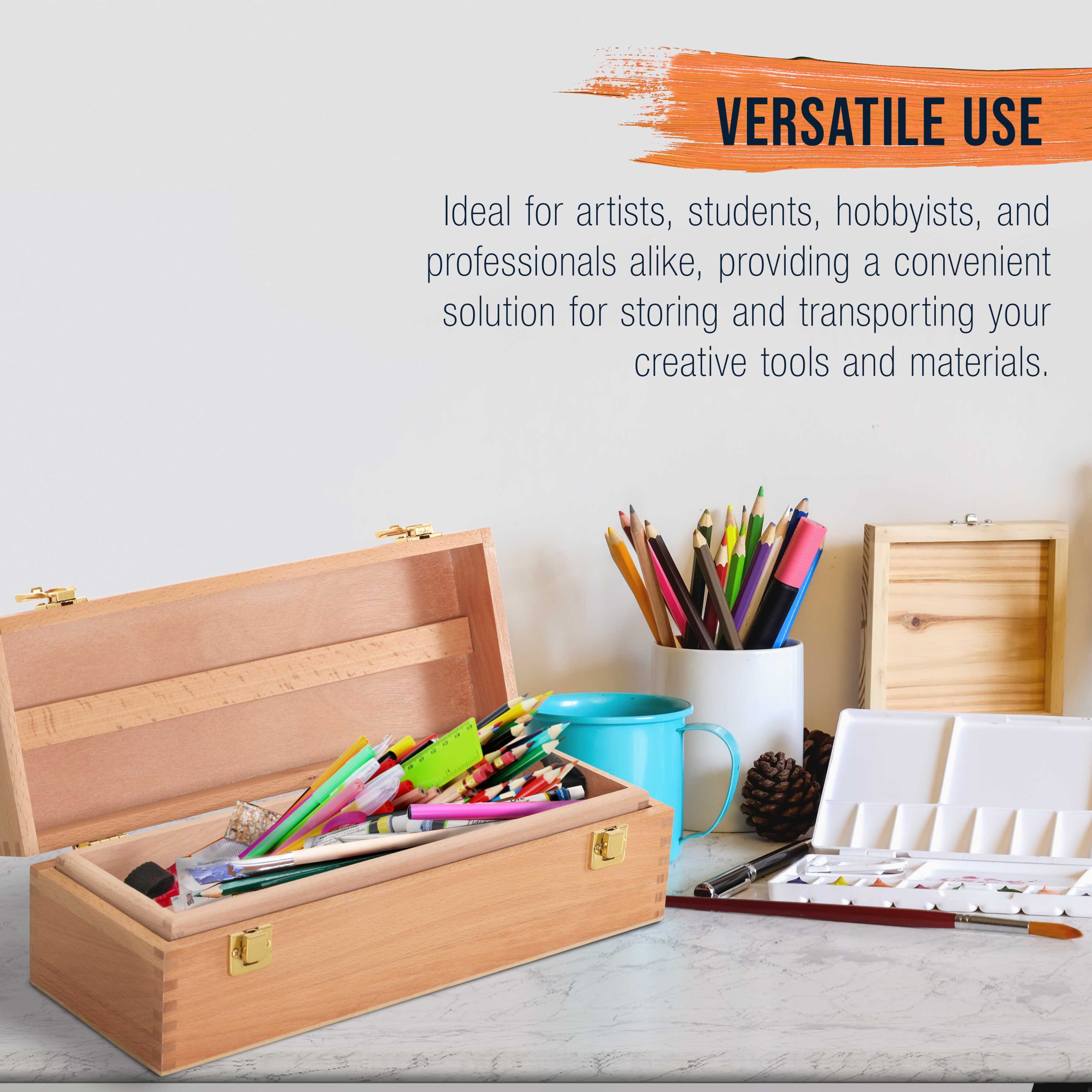 Multi-Function Artist Tool Supply Box with Locking Clasps & Removable Tray - Wooden Art Box for Artist Supplies. Brushes. Pencils. Erasers. Tool Storage Organizer Case - Image 5