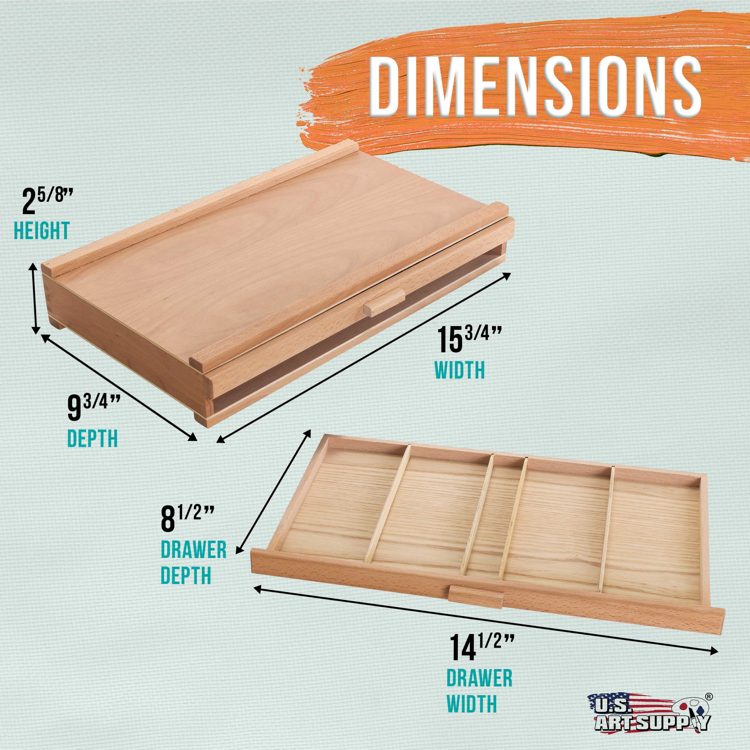 2-Drawer Artist Wood Pastel. Pen. Marker Storage Box - Elm Hardwood Construction. 5 Compartments per Drawer - Ideal for Pastels. Pens. Pencils. Charcoal. Blending Tools. and More - Image 3