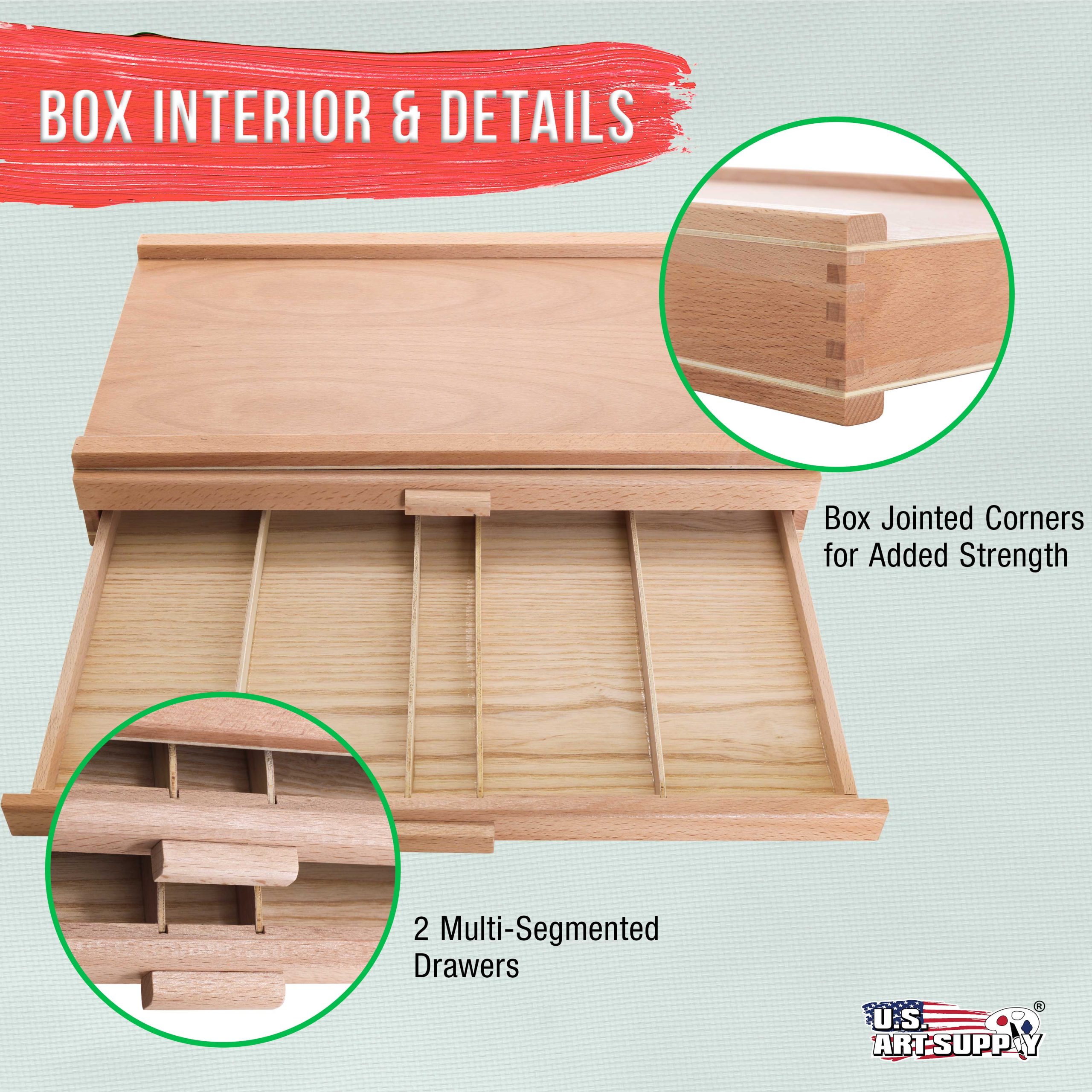 2-Drawer Artist Wood Pastel. Pen. Marker Storage Box - Elm Hardwood Construction. 5 Compartments per Drawer - Ideal for Pastels. Pens. Pencils. Charcoal. Blending Tools. and More - Image 4