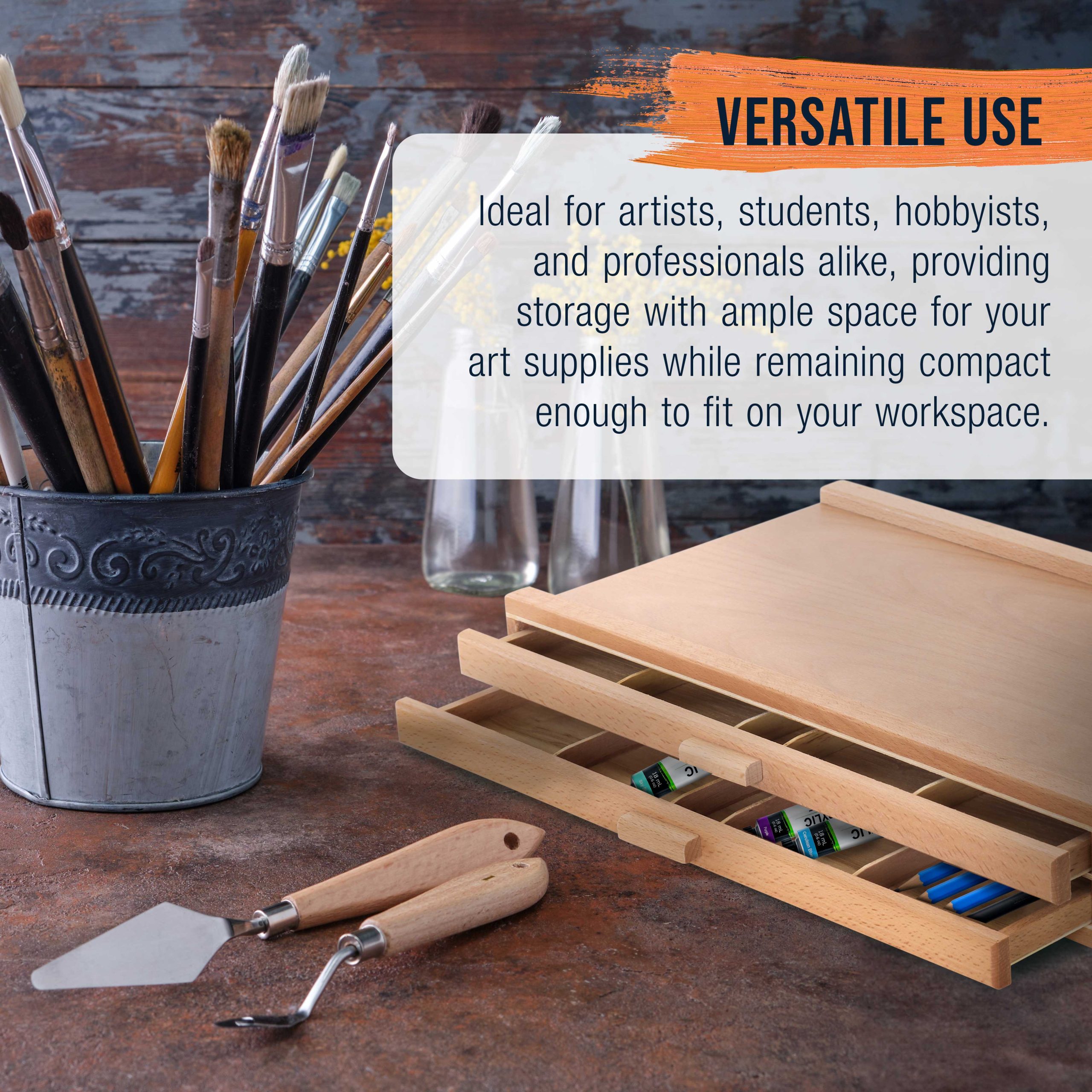2-Drawer Artist Wood Pastel. Pen. Marker Storage Box - Elm Hardwood Construction. 5 Compartments per Drawer - Ideal for Pastels. Pens. Pencils. Charcoal. Blending Tools. and More - Image 5