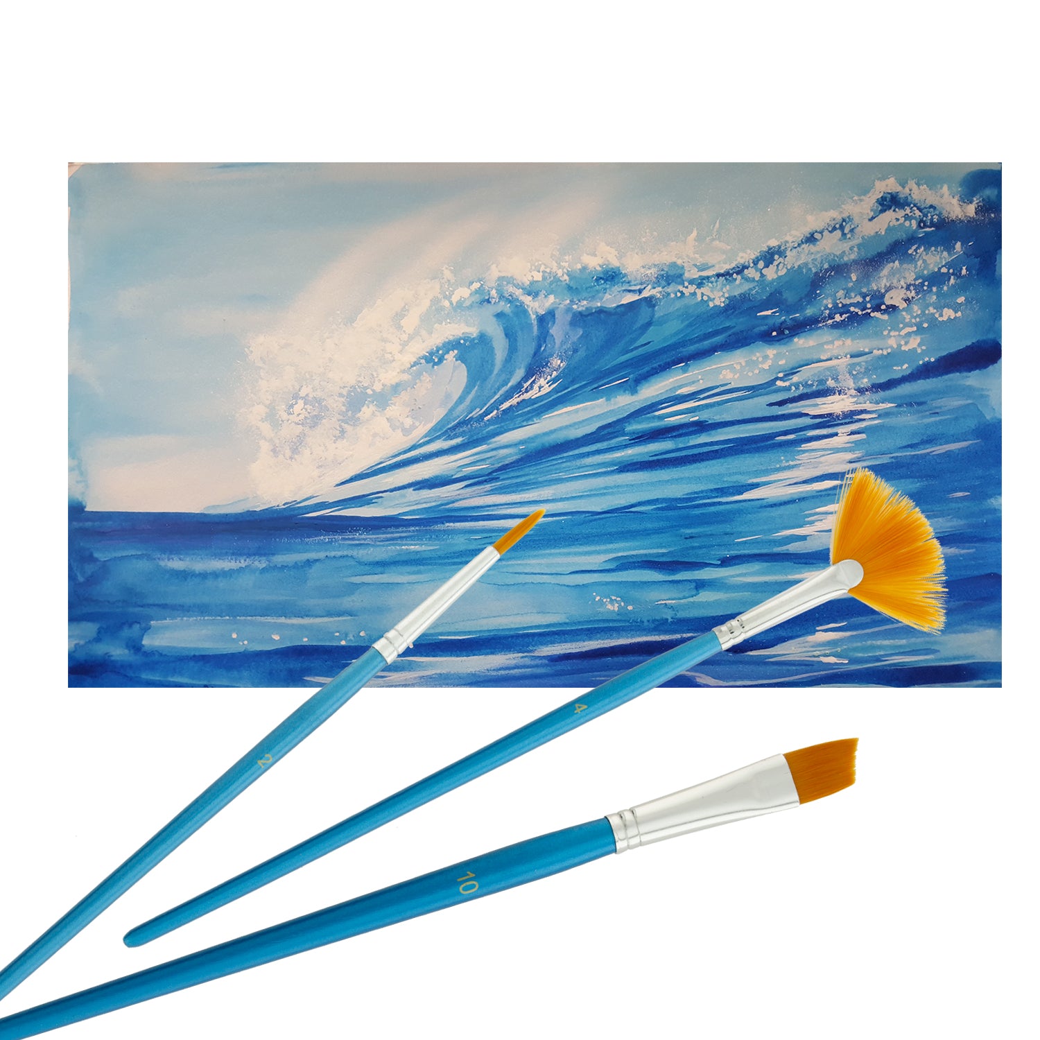 12 Piece Nylon Hair Short Blue Handle Oil/Acrylic Brush Set with Black Carrying Case - Image 6