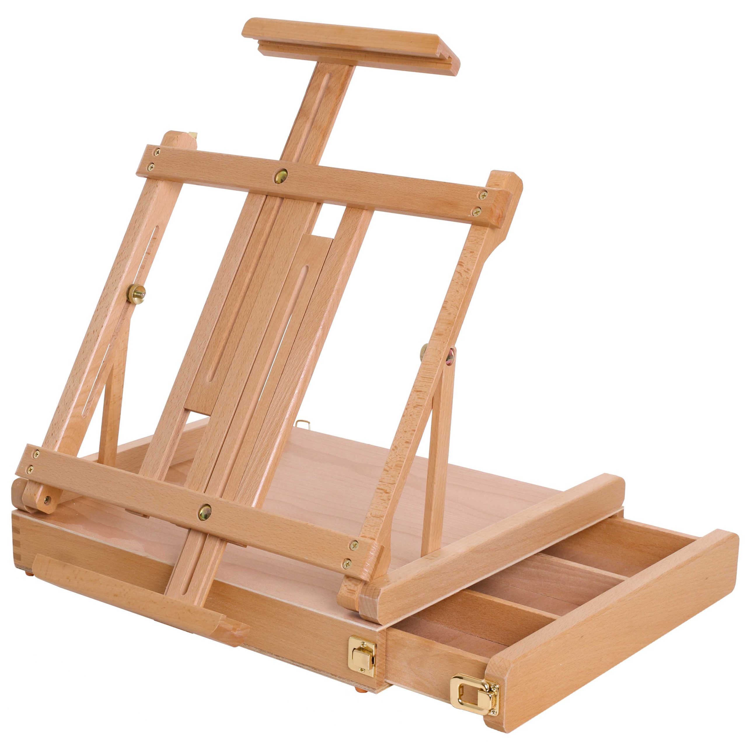 Large Adjustable Wooden Desktop Easel with Storage - Portable Sketchbox. Tabletop Easels for Painting. Drawing & Art Supplies. Premium Beechwood