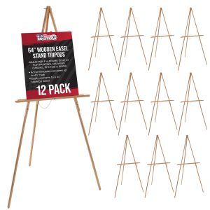 64 Wooden Easel Stand (12 Pack) - Adjustable A-Frame Tripod for Painting. Drawing. Photos & Signs - Lightweight Easels. Wood Easel Stand for Sign Wedding Display 40 Canvas Capacity