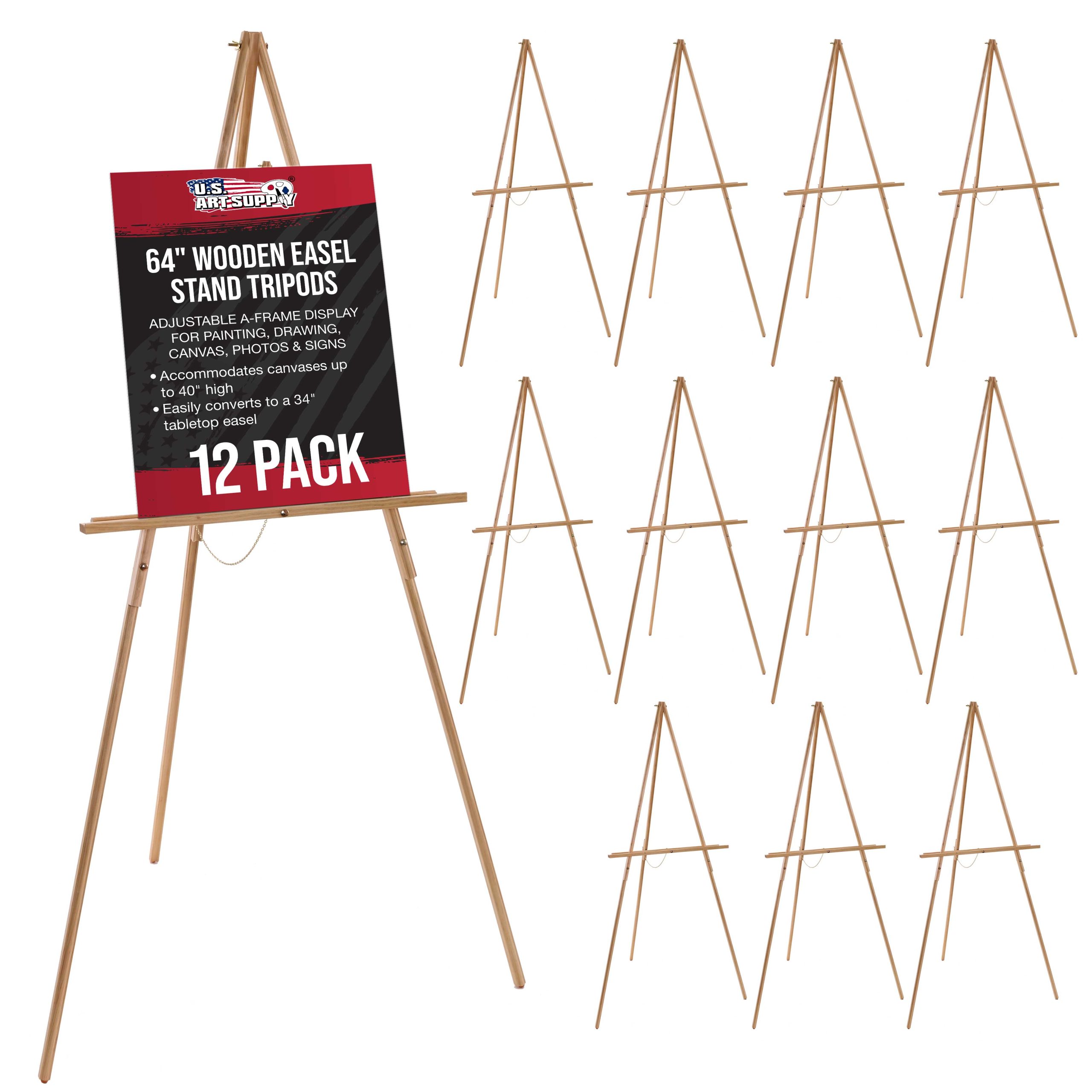 64 Wooden Easel Stand (12 Pack) - Adjustable A-Frame Tripod for Painting. Drawing. Photos & Signs - Lightweight Easels. Wood Easel Stand for Sign Wedding Display 40 Canvas Capacity