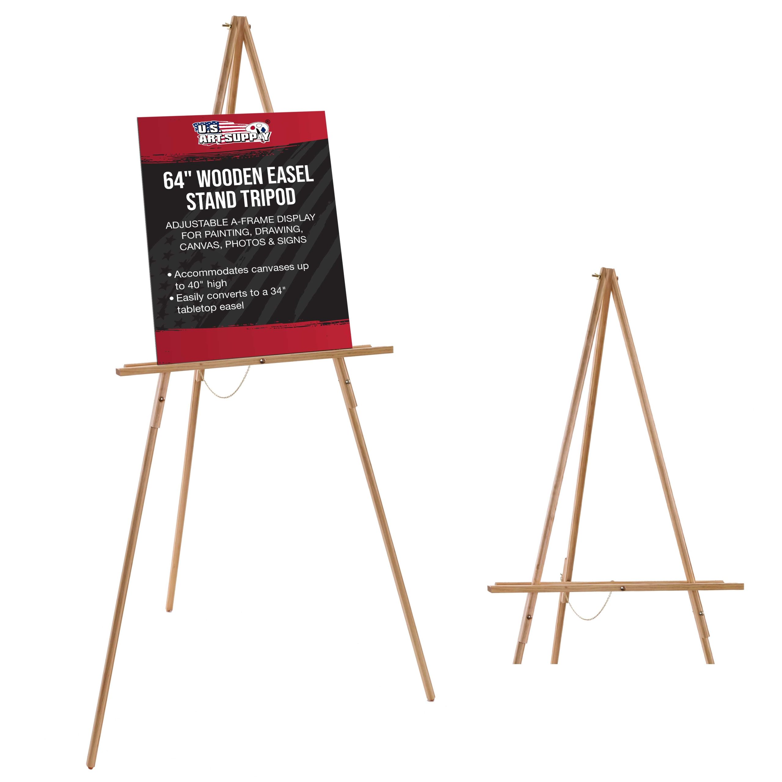 64 Wooden Easel Stand - Adjustable A-Frame Tripod for Painting. Drawing. Photos & Signs - Lightweight Easels. Wood Easel Stand for Sign Wedding Display 40 Canvas Capacity