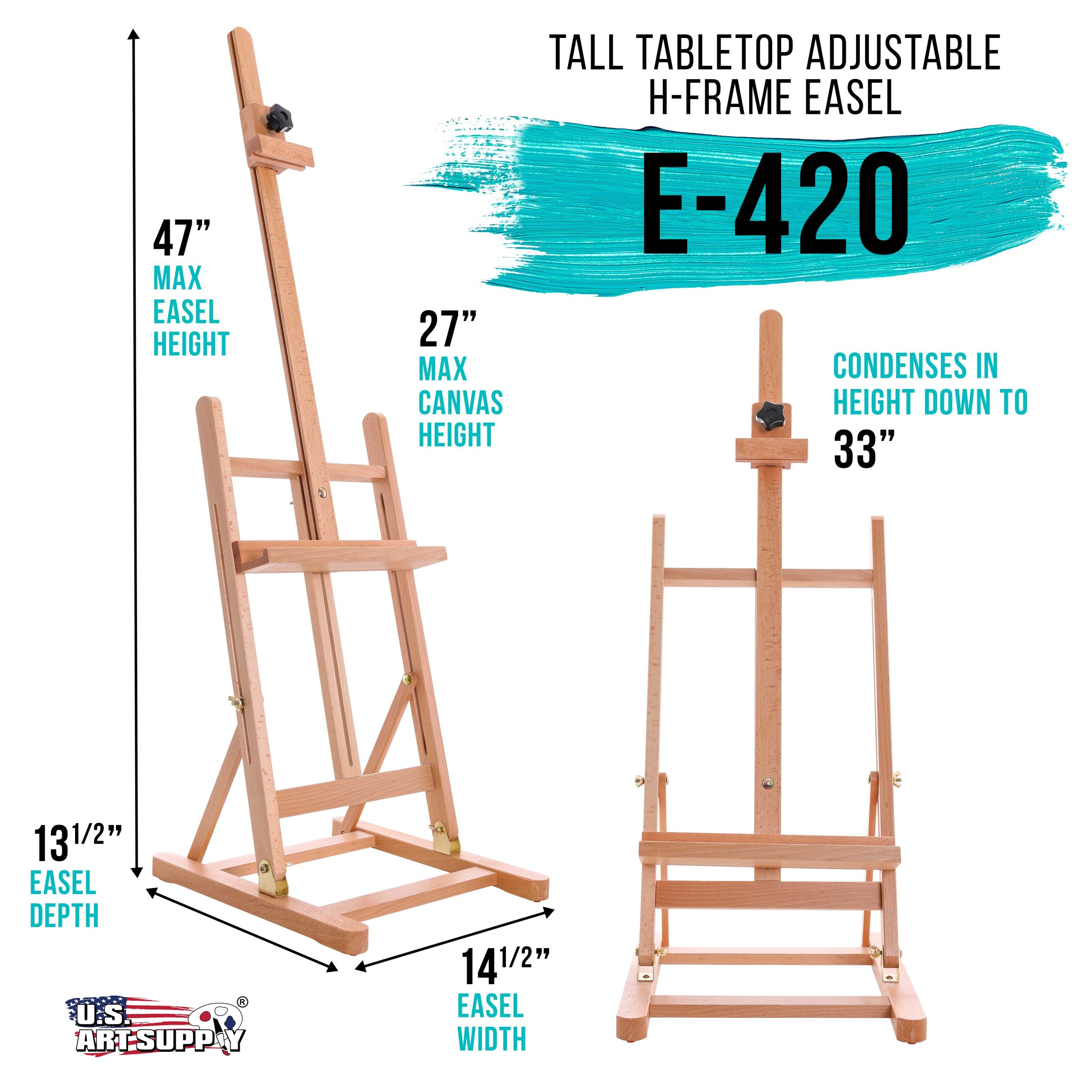 Medium Wooden H-Frame Studio Tabletop Easel - Adjustable Stand. Holds Up To 27 Canvas. Portable Table Top Easel for Painting - Image 2