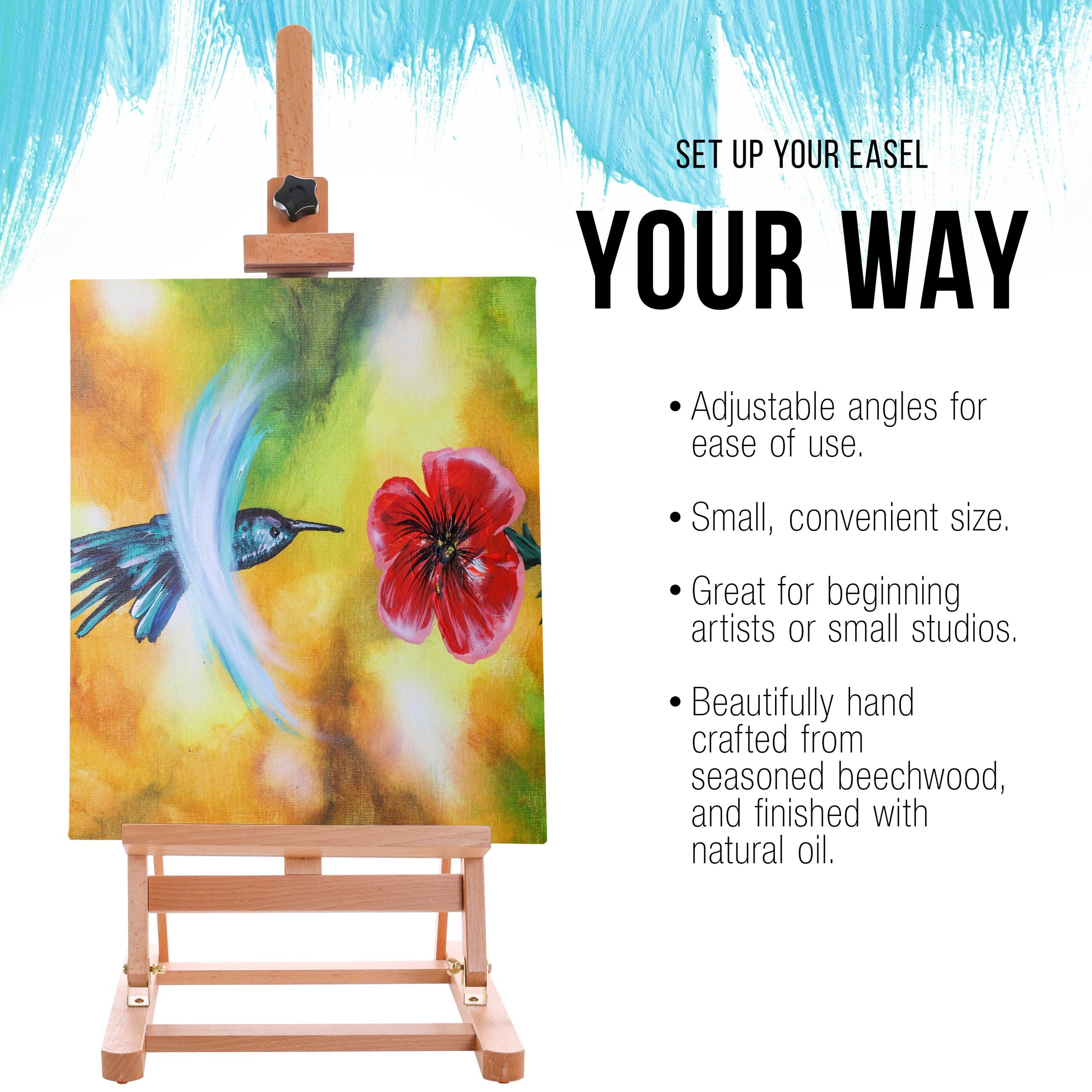 Medium Wooden H-Frame Studio Tabletop Easel - Adjustable Stand. Holds Up To 27 Canvas. Portable Table Top Easel for Painting - Image 4