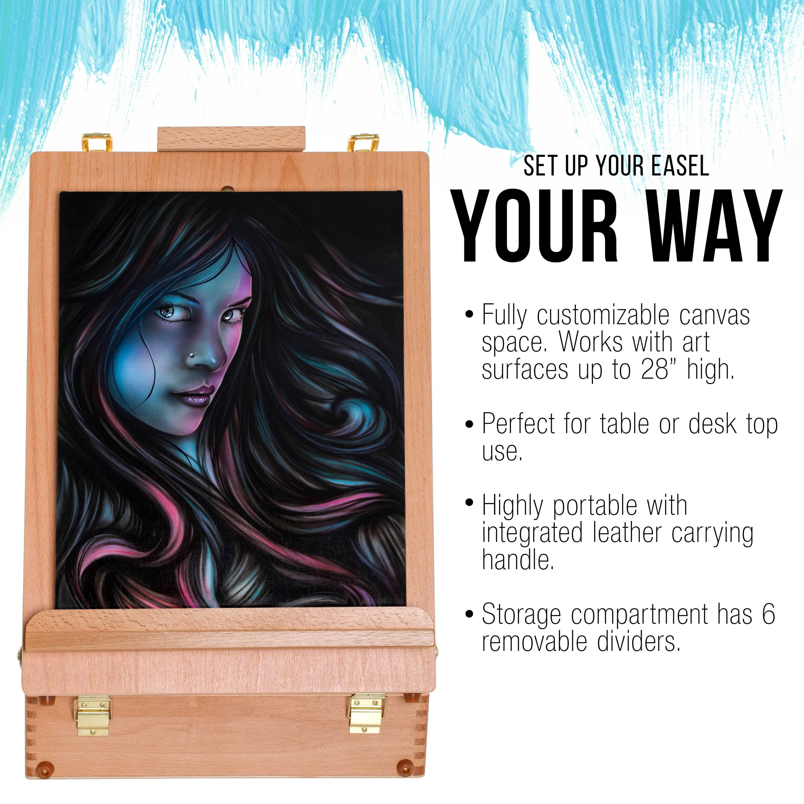 Newport Large Adjustable Wood Desktop Easel - Premium Beechwood Tabletop Drawing Easel with Storage. Paint Palette. Portable Easels for Painting. Drawing. Sketchbox - Image 4