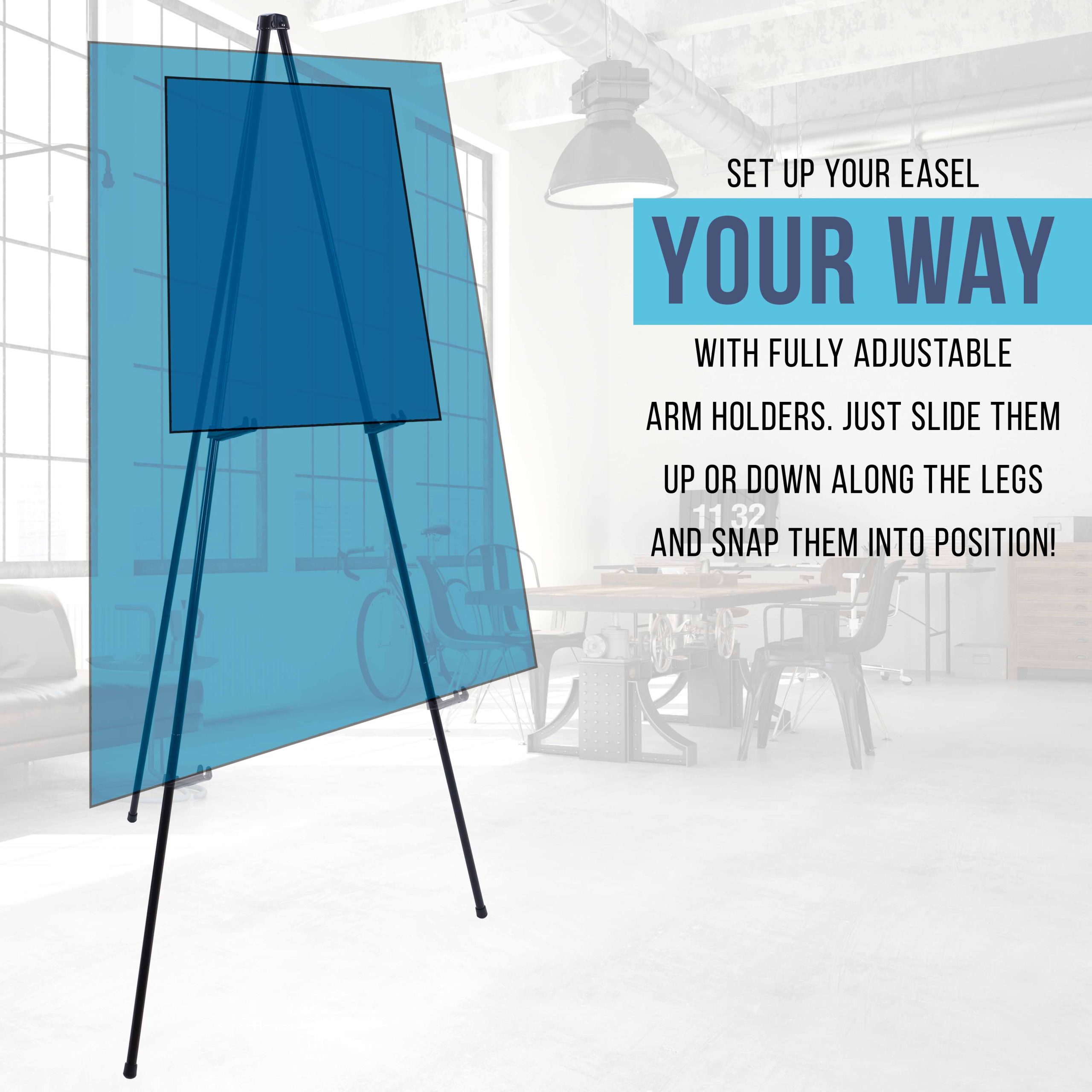 63 High Heavy Duty Metal Folding Display Easel - Adjustable Height. Holds 10 lbs - Portable Art Easel Stand - For Sign. Poster. Canvas. Painting. Picture Display - Image 5