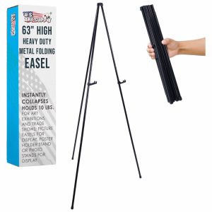 63 High Heavy Duty Metal Folding Display Easel - Adjustable Height. Holds 10 lbs - Portable Art Easel Stand - For Sign. Poster. Canvas. Painting. Picture Display