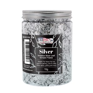 Metallic Foil Schabin Gilding Flakes. Imitation Silver10 Gram Bottle - Metal Leaf Foil Flakes for Resin. Nails. Crafts. Painting. Jewelry. Slime. Arts and Crafts