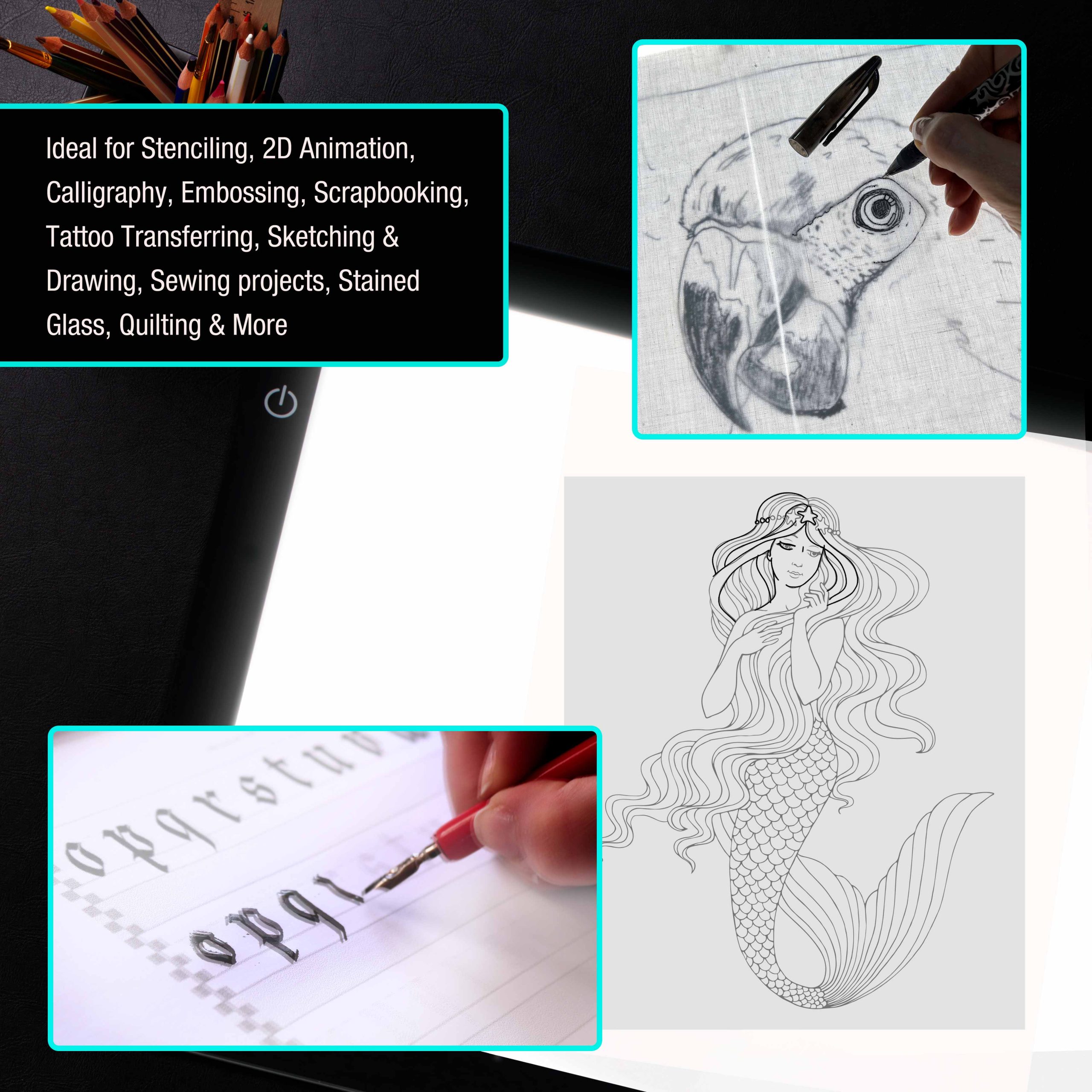 Lightmaster 34.3 Diagonal A3 LED Light Box Board - 12 x 17. Light Board Tracing Pad with Dimmable 12V Lamps. Artist Lightbox for Tracing. Drawing. Diamond Painting - Image 7