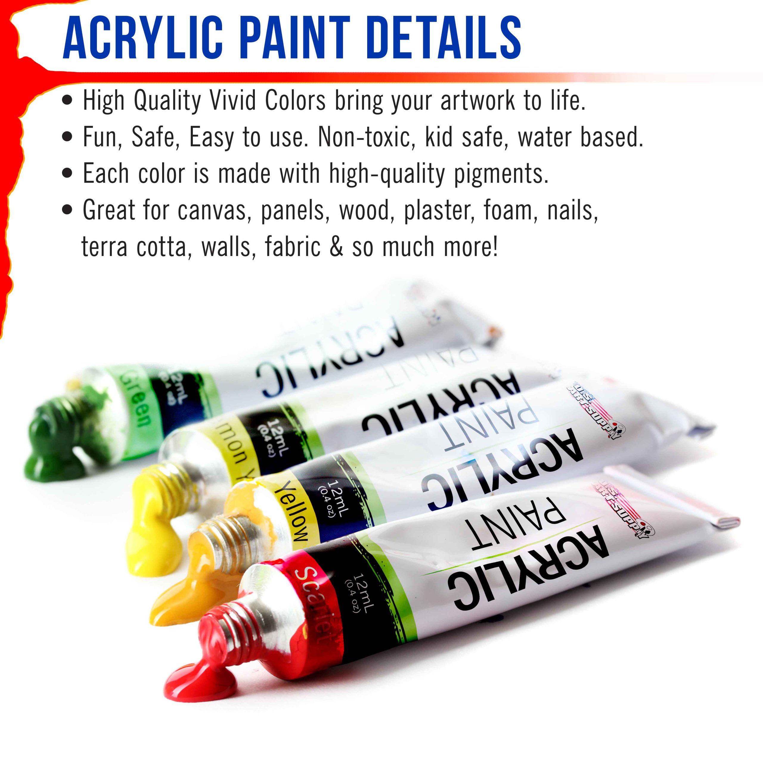 Professional 12 Color Set of Acrylic Paint in 12ml Tubes - Rich Vivid Colors for Artists. Students. Beginners. Kids. Adults - Canvas - Image 6