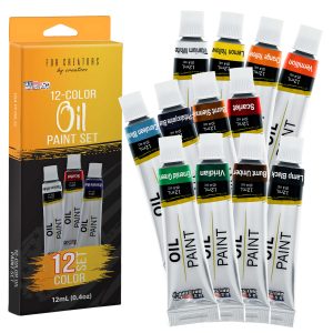 Professional Oil Paint Set - 12 Vibrant Colors in 12ml Tubes for Canvas. Wood & Art Surfaces - Oil Based Paint for Artists. Adults & Students