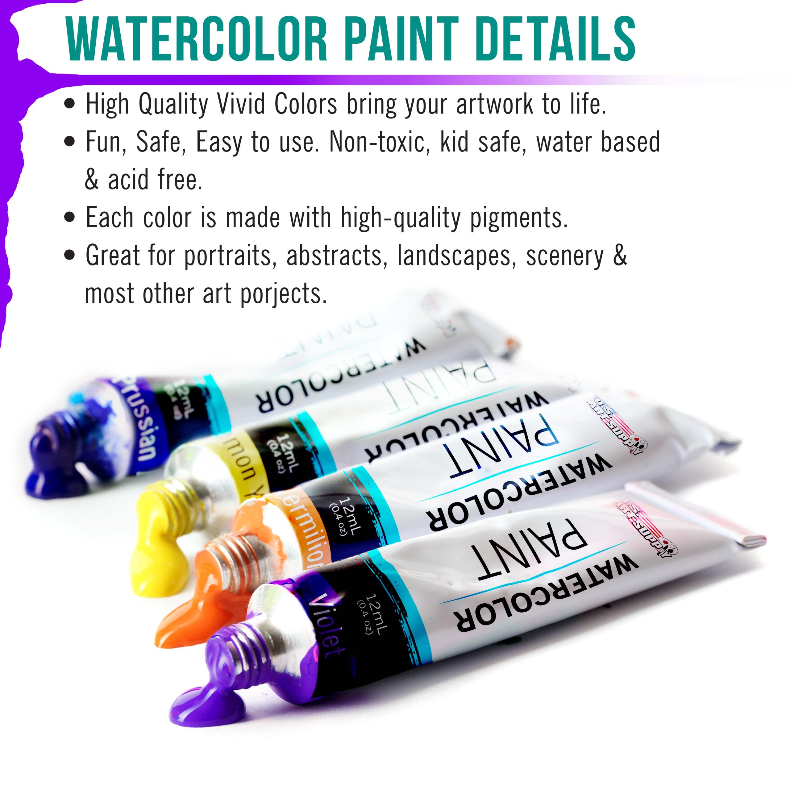 12-Color Water Colors Paint Set. 12ml Professional Watercolor Tubes. Vibrant Pigments - Water Colors Paint Adult Set for Artists - Image 6