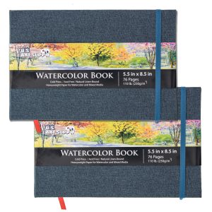 5.5 x 8.5 Watercolor Book (2 Pack. 76 Sheets Each) - 110lb (230 GSM) Linen-Bound Hardcover Artist Paper Pads - Acid-Free Cold-Pressed Watercolor Paper Pad Mixed Media