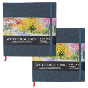 8.5 x 8.5 Watercolor Book (2 Pack. 76 Sheets Each) - 110lb (230 GSM) Linen-Bound Hardcover Artist Paper Pads - Acid-Free Cold-Pressed Watercolor Paper Pad Mixed Media